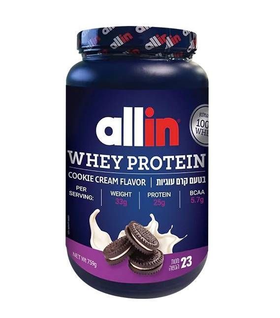 אולאין אבקת חלבון WHEY בטעם קרם עוגיות 759 גרם allin