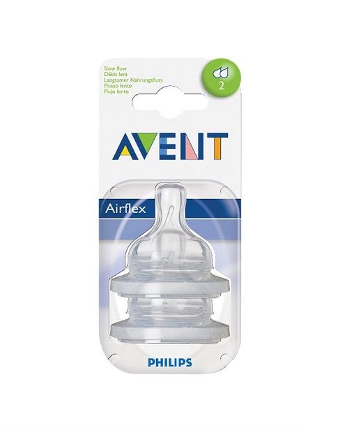 אוונט זוג פטמות סיליקון Airflex במעבר איטי Avent 1M 