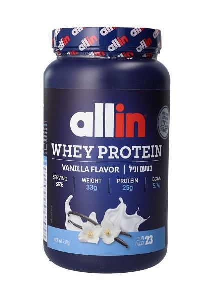 אולאין אבקת חלבון WHEY בטעם וניל 759 גרם allin